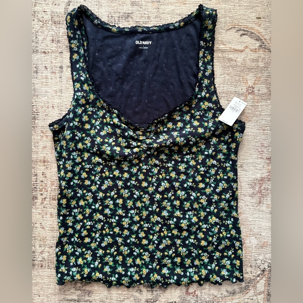 Old Navy Floral Women's Top - Black and Green